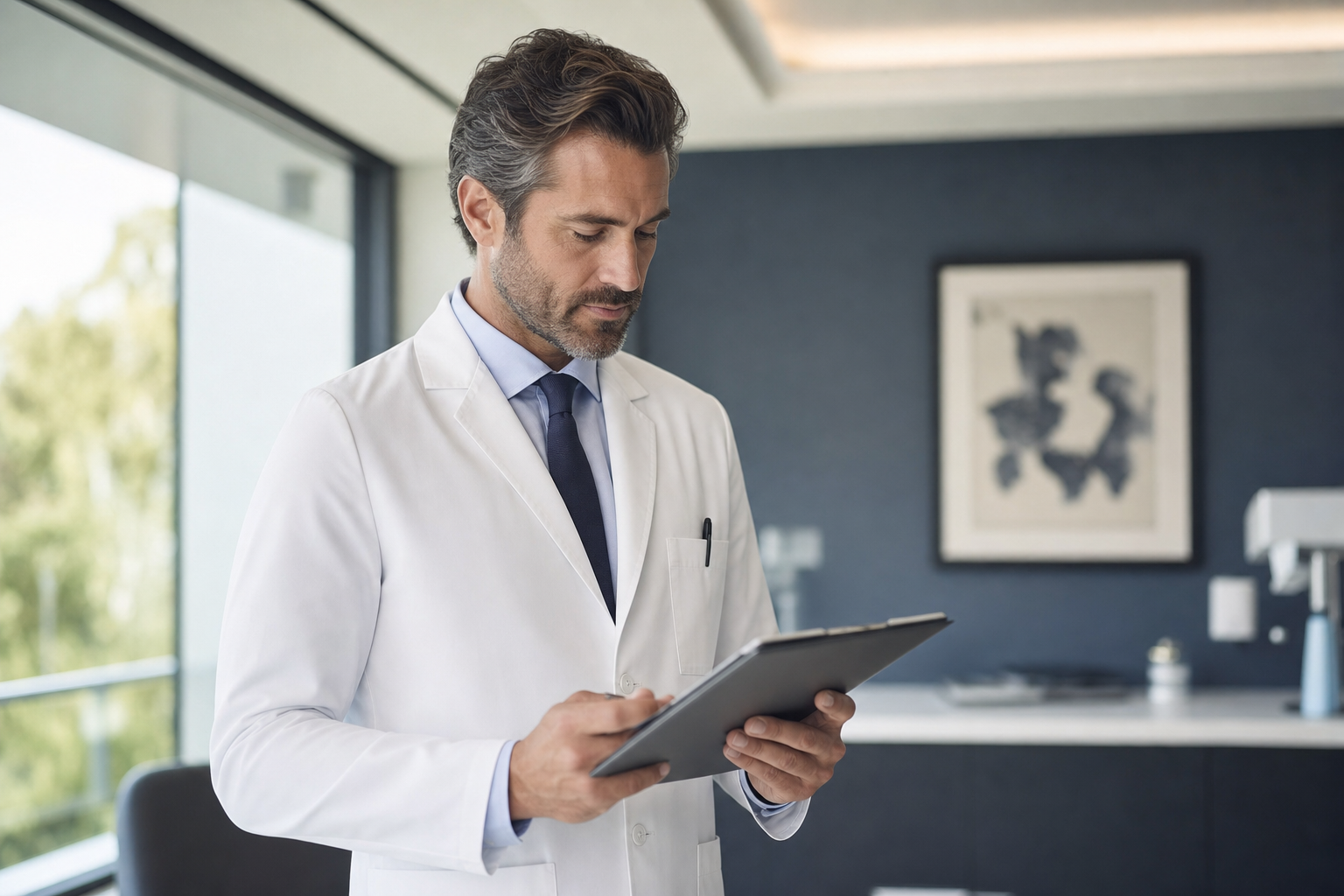 Medical professional reviewing credentials